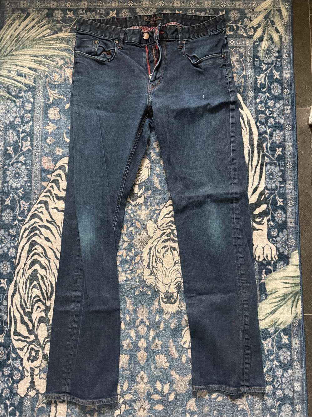 Robert Graham Men's Dark Blue Boot Cut Jeans 35 skinny stretch Yates